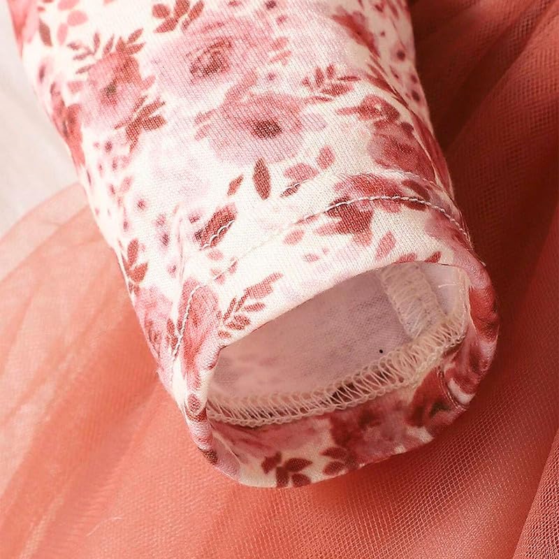 Image of Niren Enterprise Long Sleeve Printed Flower Belted Round Neck Baby Girl Frock with Knee-Length and A-Line Style