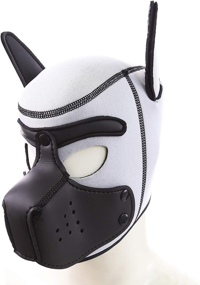BDSM Fun props: Couple flirting headgear, dog head cap, dog head bondage mask, adult equipment performance, male equipment headgear (White)