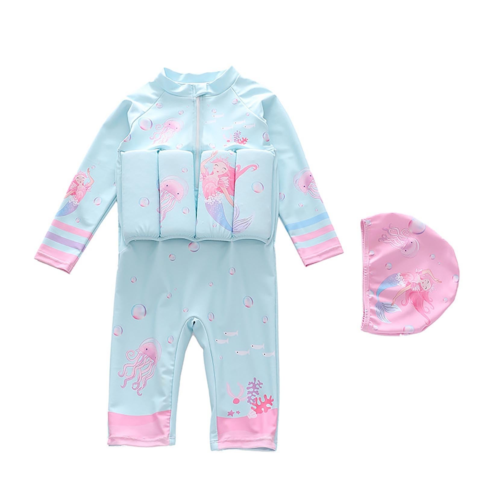 Generisch Bañador para niña con flotabilidad, manga larga, protección solar, traje de baño para playa y fiesta en la piscina