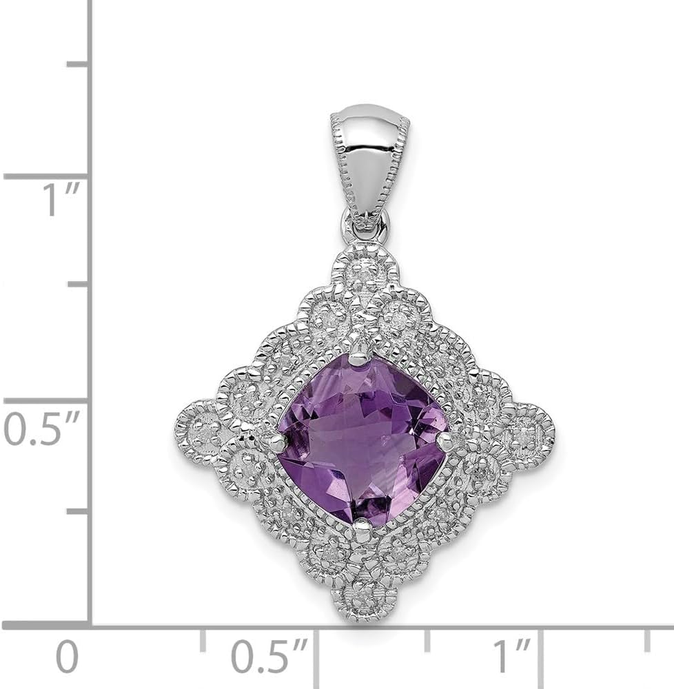 Diamond2Deal 925 Sterling Silver Amethyst and Diamond Pendant