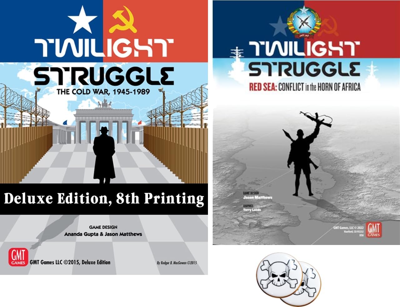 Twilight Struggle Bundle of Base Game and The Red Sea Expansion and Two Skull and Crossbones Buttons