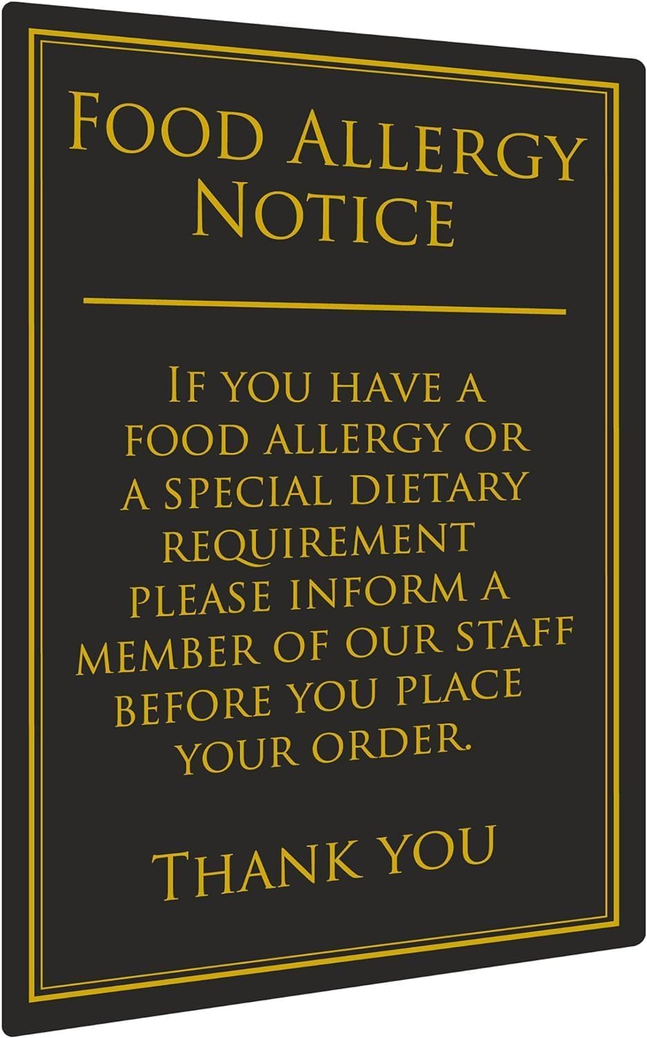 Food Allergy Notice 260 x 170mm - 1.5mm Plastic Wall Sign for Pubs and Restaurants