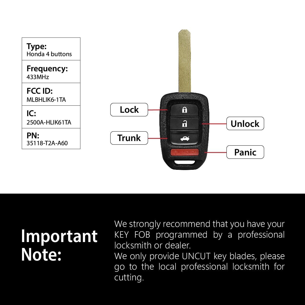 Car Key Fob Remote Keyless Entry Control MLBHLIK6-1TA 433MHz 4 - View #5