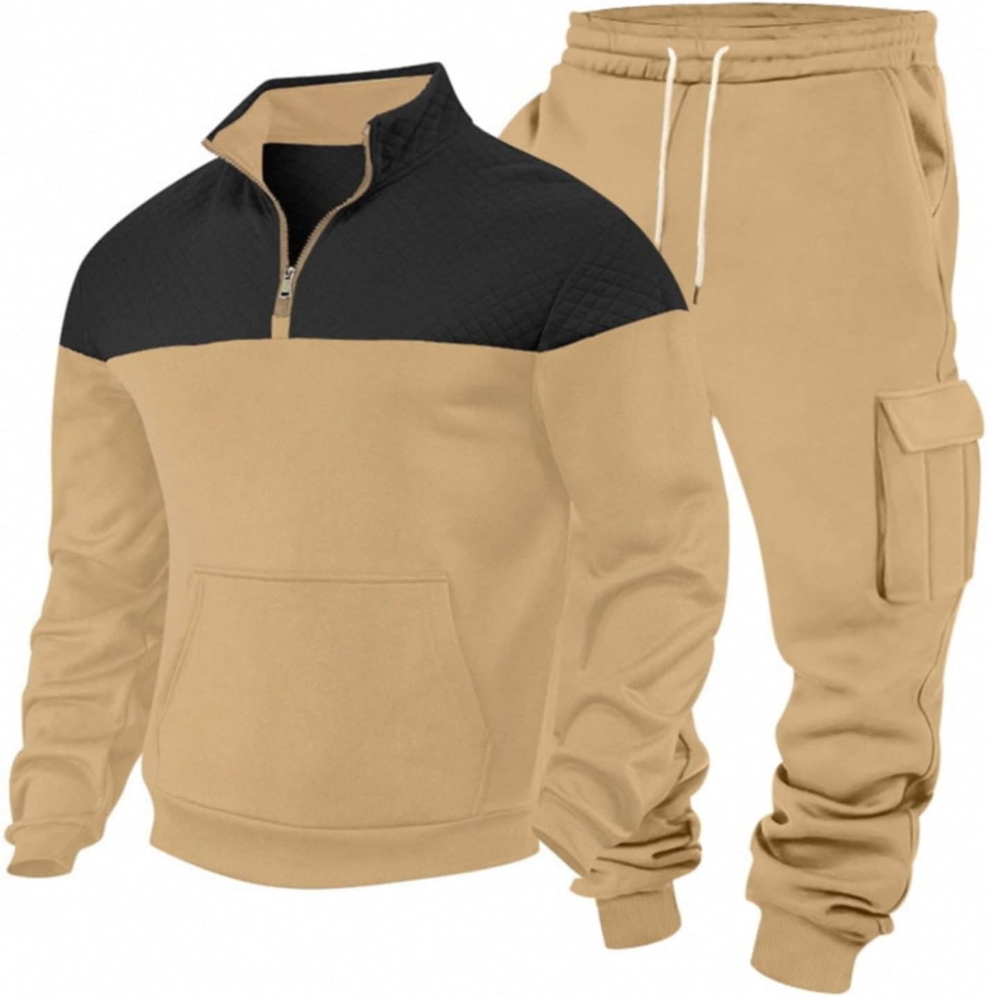 HJINGSUN Track Suits Mens 1/4 Zip Patchwork Pullover Cargo Jogger Outfits