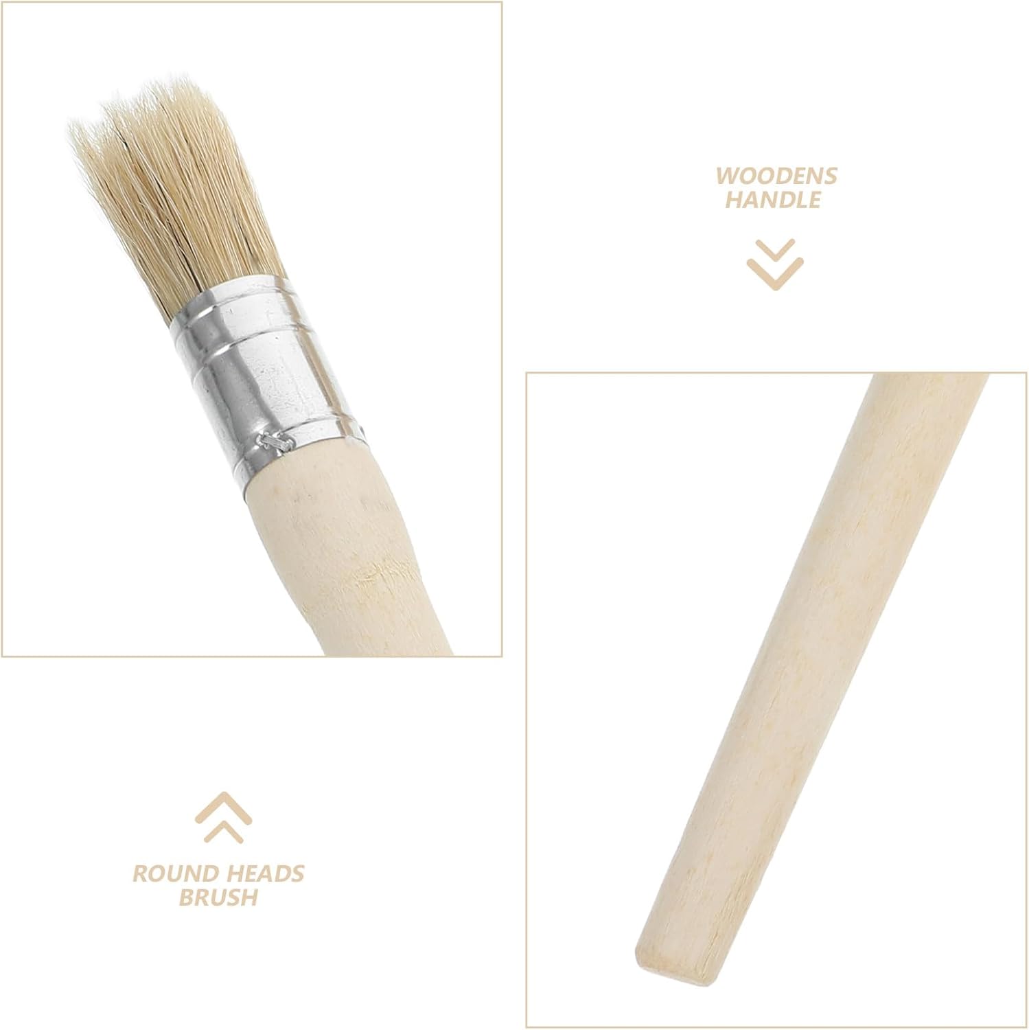 5pcs Round Wood Handle Paint Brushes Set Natural Boar Bristles for Decorative Paint Furniture Waxing Stencil Application with 20mm-50mm Diameter Brushes