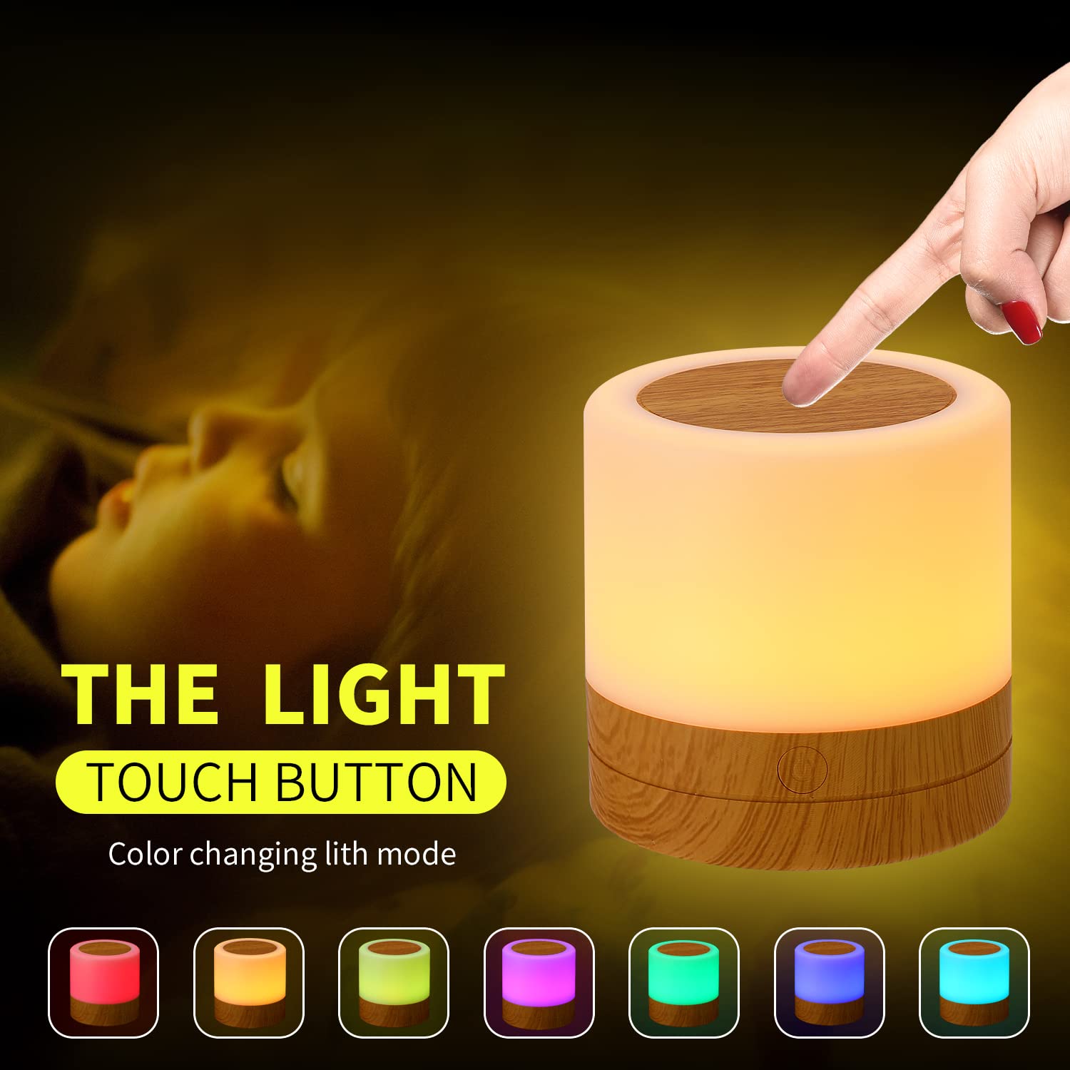 Salipt Touch Control LED Night Light – Dimmable RGB Color Changing, USB Rechargeable, Portable Bedside Lamp For Bedroom, Camping & Travel