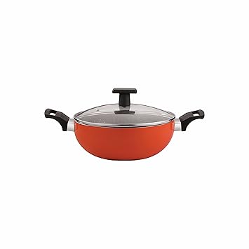 neelam Non-Stick Kadai with Glass Lid,(5 Layer Coated) 3mm Thickness - Induction Friendly, Orange (22 cm (2.25 litres))