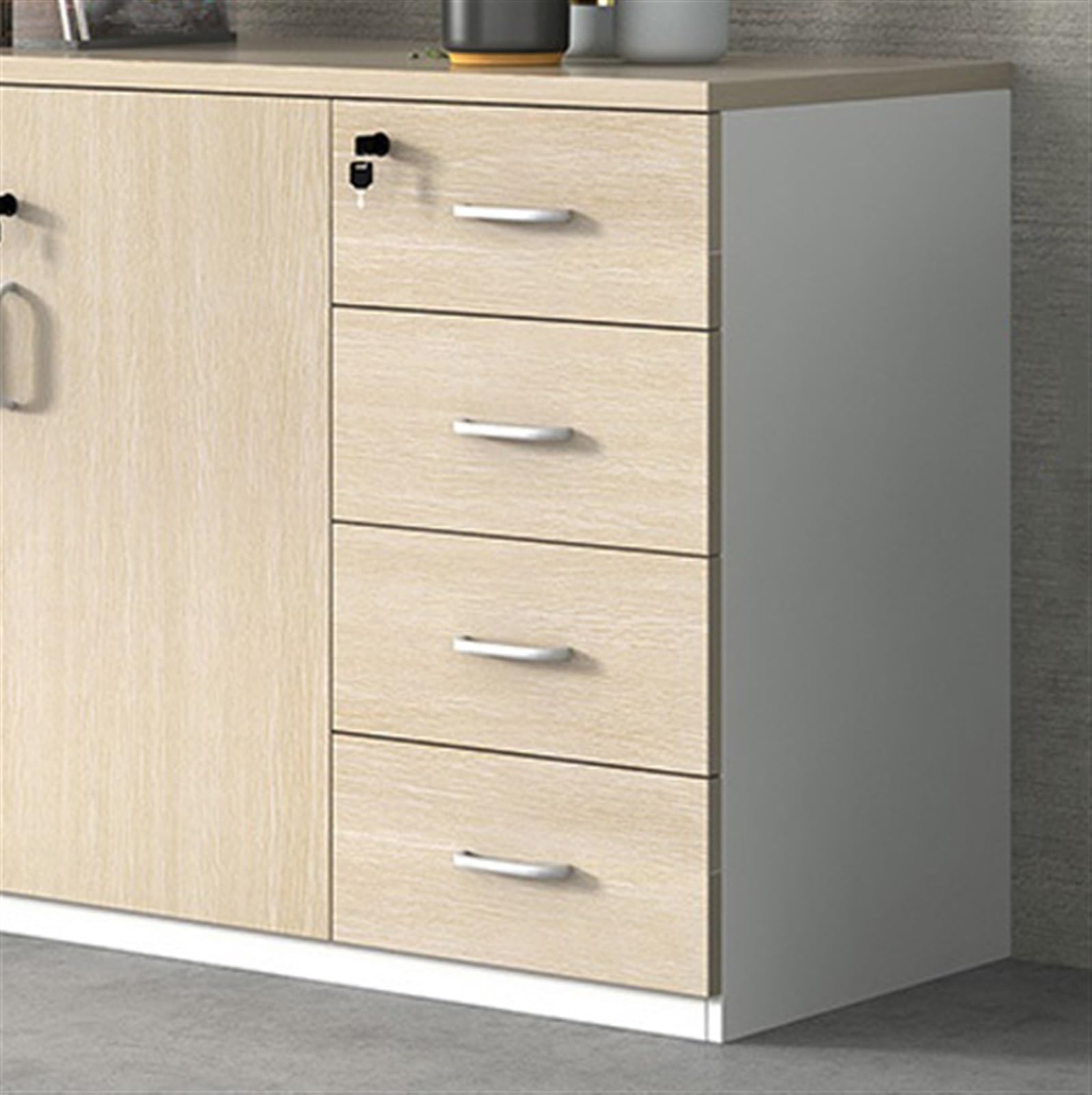 Aufbewahrungsschrank Aktenschrank, Holzlagerschrank, Zwei Türen mit Vier Lagerschränken, Datenspeicherschrank, 1,2 Meter Büro-Aktenschrank, abschließbar Büro-Ablageeinheit