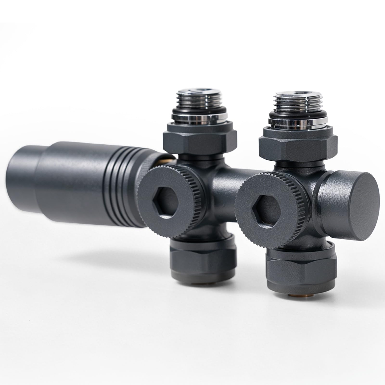 S'AFIELINA Set Multiblock para Radiadores y Radiadores de Baño - Conexión con Válvula Termostática, Válvula de Cierre y Accesorios de Calefacción, Antracita,para Tubos 15–16 mm (1 Pieza)