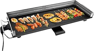 AEWHALE Parrilla Eléctrica -Plancha Electrica para cocinar XXL en interiores y exteriores con protección antisalpicaduras de acero inoxidable,plancha cocina con revestimiento antiadherente,2400 vatios