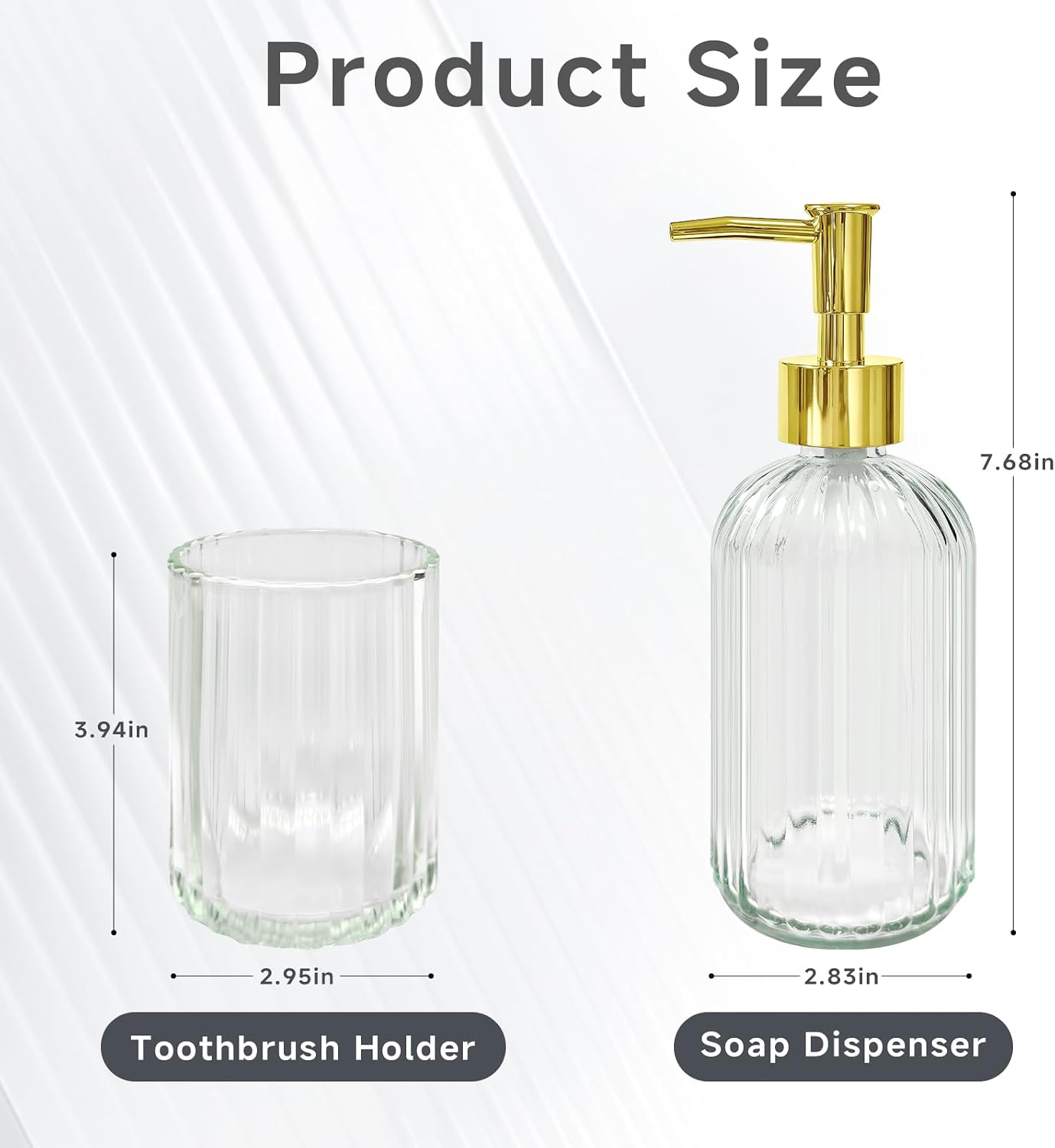 Clear Glass Bathroom Accessory Sets, Soap Dispenser, Toothbrush Holder Set | Clear and Gold Bathroom Set, Modern Bathroom Decor, Vintage Gift, housewarming gift