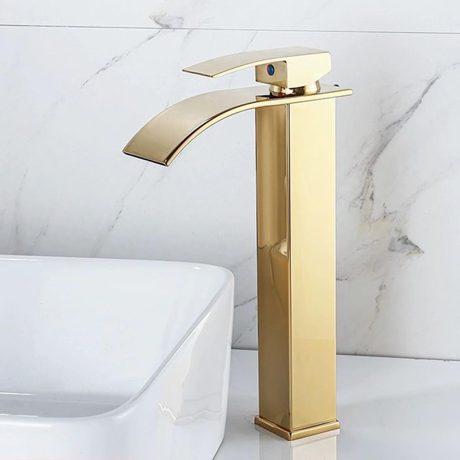 CMBSSTFC Baterie do zlewów łazienkowych Bateria umywalkowa Tap Waterfall Gold do baterii jednouchwytowych 1-otworowych, wysokich
