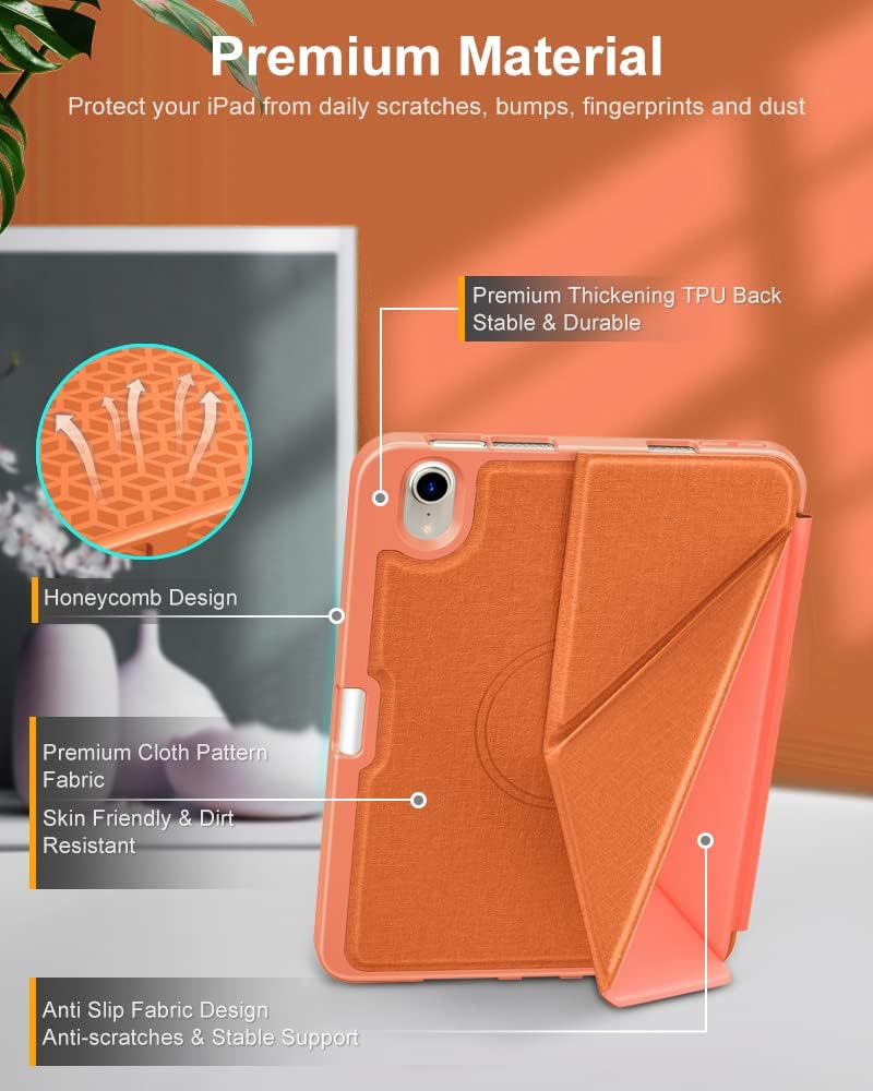 DTTO Case for iPad mini 7 (A17 Pro) 2024 / iPad mini 6 2021 8.3 inch with Pencil Holder, Multi-Angle Magnetic Standing Cover for iPad mini 7th/6th Generation [Auto Wake/Sleep], Orange