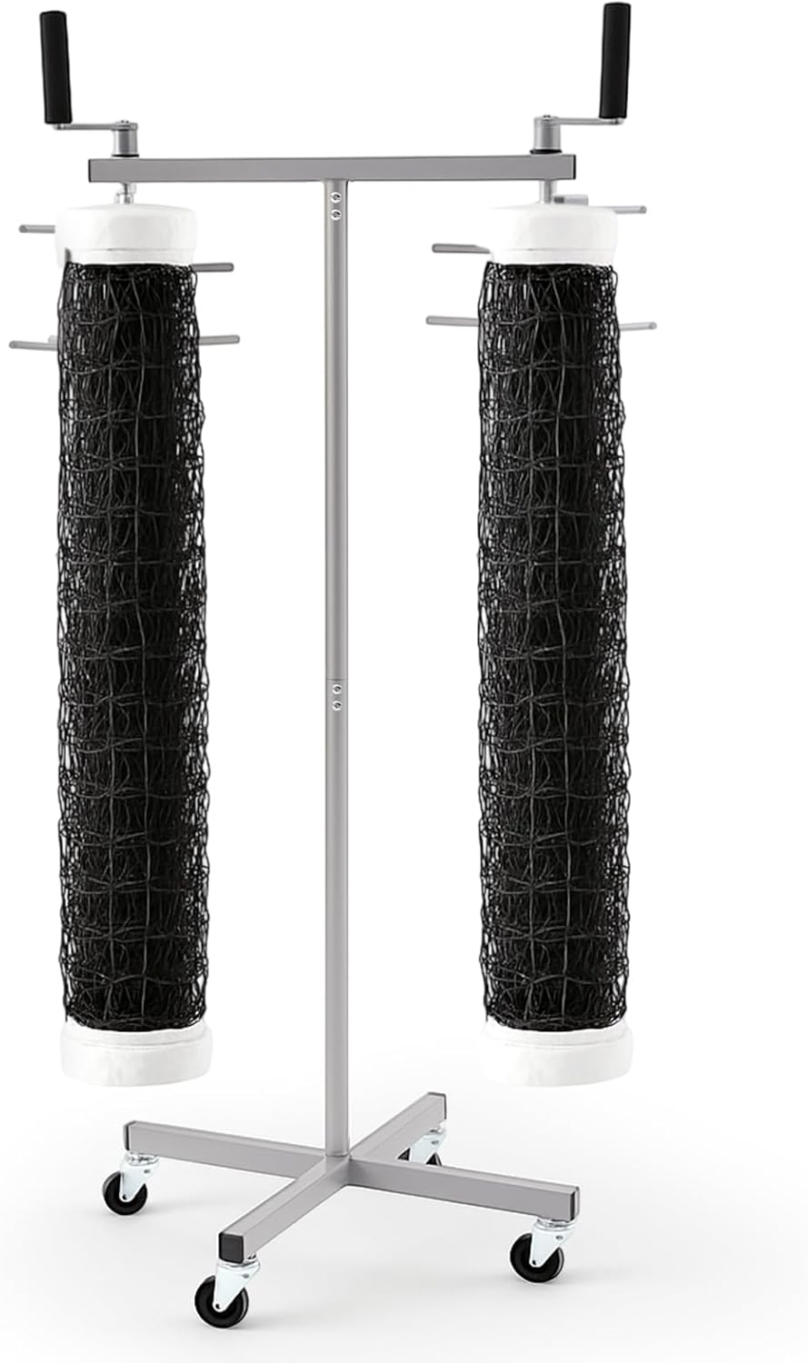 Duraaamo Volleyball Net Storage Rack Holds 2 Standard, Sports Net Holder Storing with Wheels, Volleyball Equipment Storage Training Rack Using Minimal Floor Space