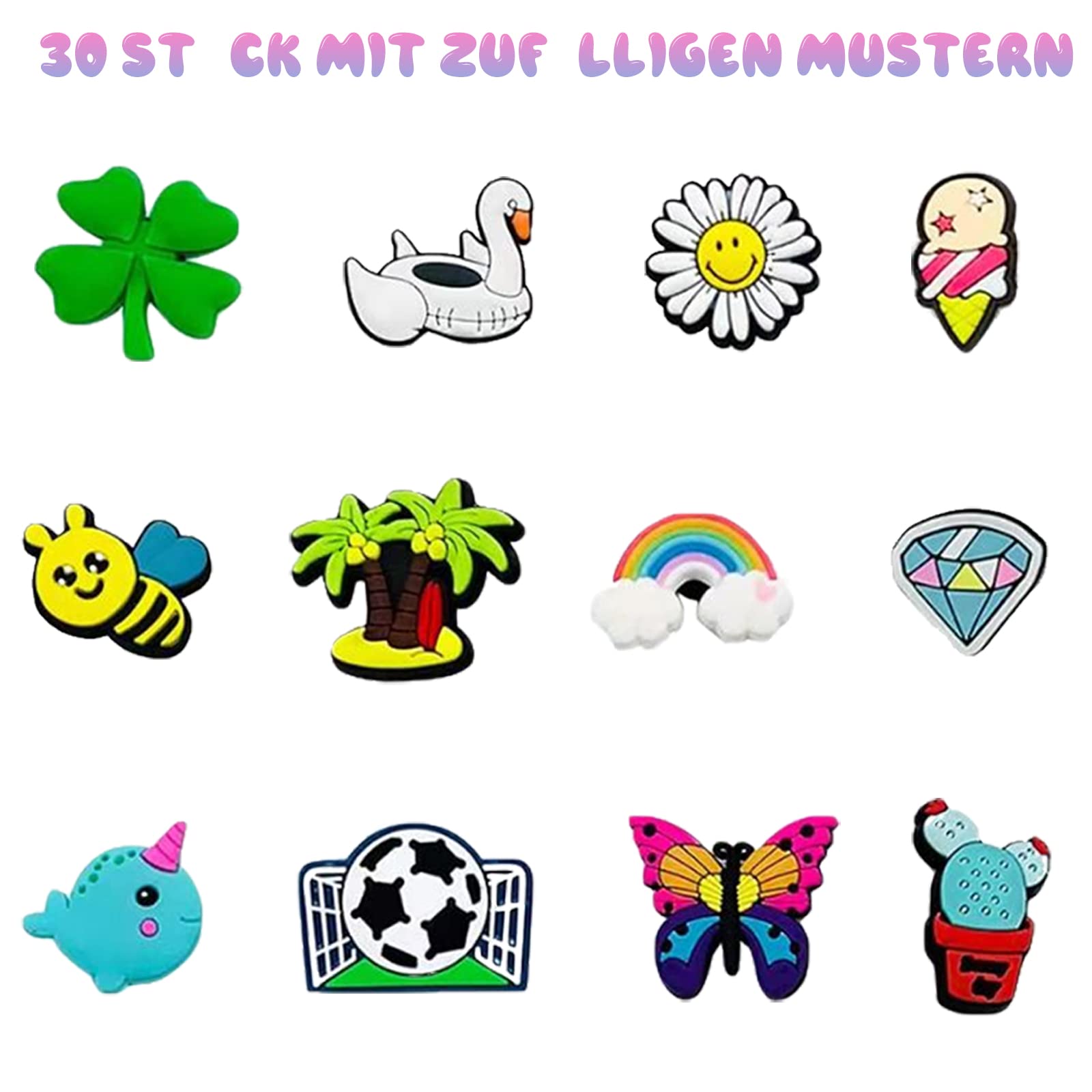 VEGCOO 30 Stück Schuhanhänger für Clog Schuhe, Zufällige Cartoon Schuhdekoration Schuhanstecker Kinder für Erwachsene Kinder Schuhe Basteln DIY (30 Stück)