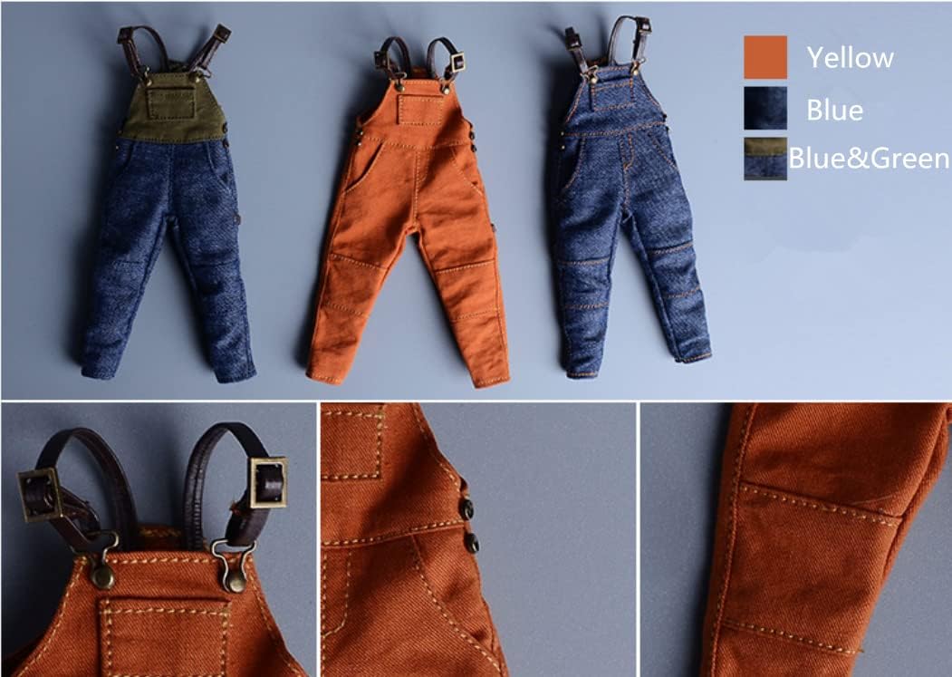 1/12 Scale Male Clothes,Men's Denim Overalls Pant Costume Clothing for 6inch Male Action Figure Body (Blue)