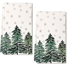 ARKENY 圣诞厨房毛巾2件组,绿色圣诞树雪花碗盘毛巾18x26英寸干燥碗盘布,农舍诺贝尔家居装饰AD140