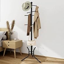 Cabideiro de Chão Organizador para Roupas com 12 Ganchos, Suporte Multiuso para Casacos, Bolsas e Chapéus, Ideal para Hall de Entrada, Sala de Estar e Quarto, Cor Preta