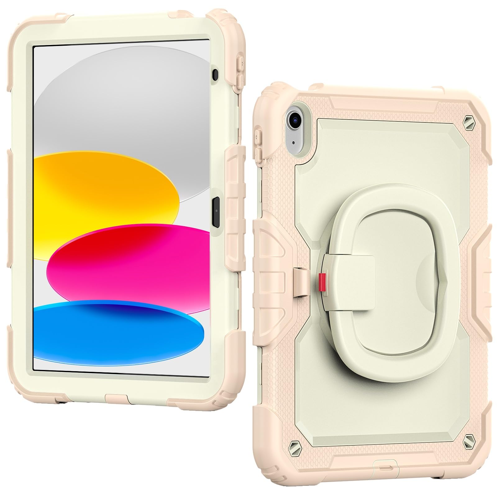 Ochrona tabletu Kompatybilny z etui iPad 10. generacji 10,9 cala 2022 z folią ochronną ekranu, wytrzymała, pełna obudowa ochronna, obrotowy uchwyt silikonowy dodatek do tabletu(Rose Gold)