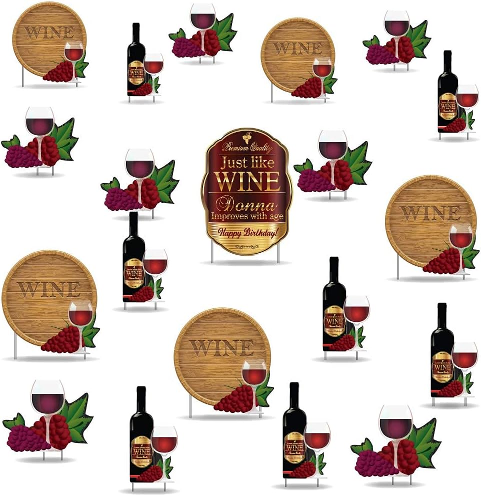 VictoryStore Yard Sign Outdoor Lawn Decorations: Custom Wine Birthday Yard Decoration, Just Like Wine Custom Name Improves With Age, 20pcs Includes Stakes (Red)
