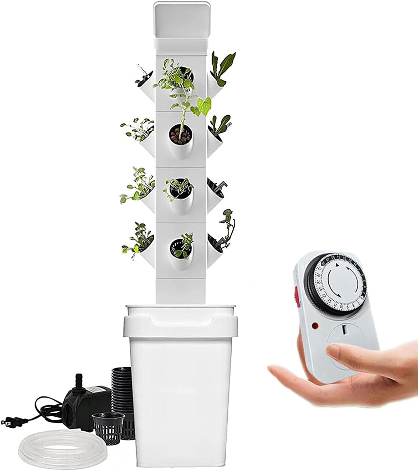 Vertical Hydroponics Growing System - 24 Pods Smart Garden Planter Kit with Aeroponics, Hydrating Pump, Timer & Net Pots for Herbs & Vegetables - Indoor Hydroponic Tower Garden