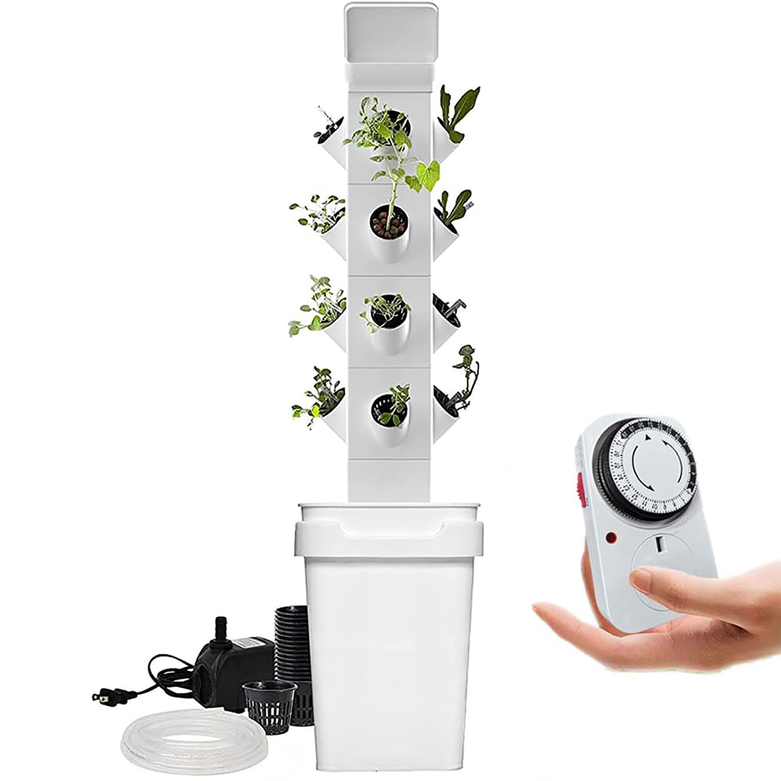 Sistema de Cultivo hidropónico 24 cápsulas Torre hidropónica Vertical Kit de germinación de macetero de jardín Inteligente Kit de Cultivo aeropónico con Bomba hidratante, Adaptador