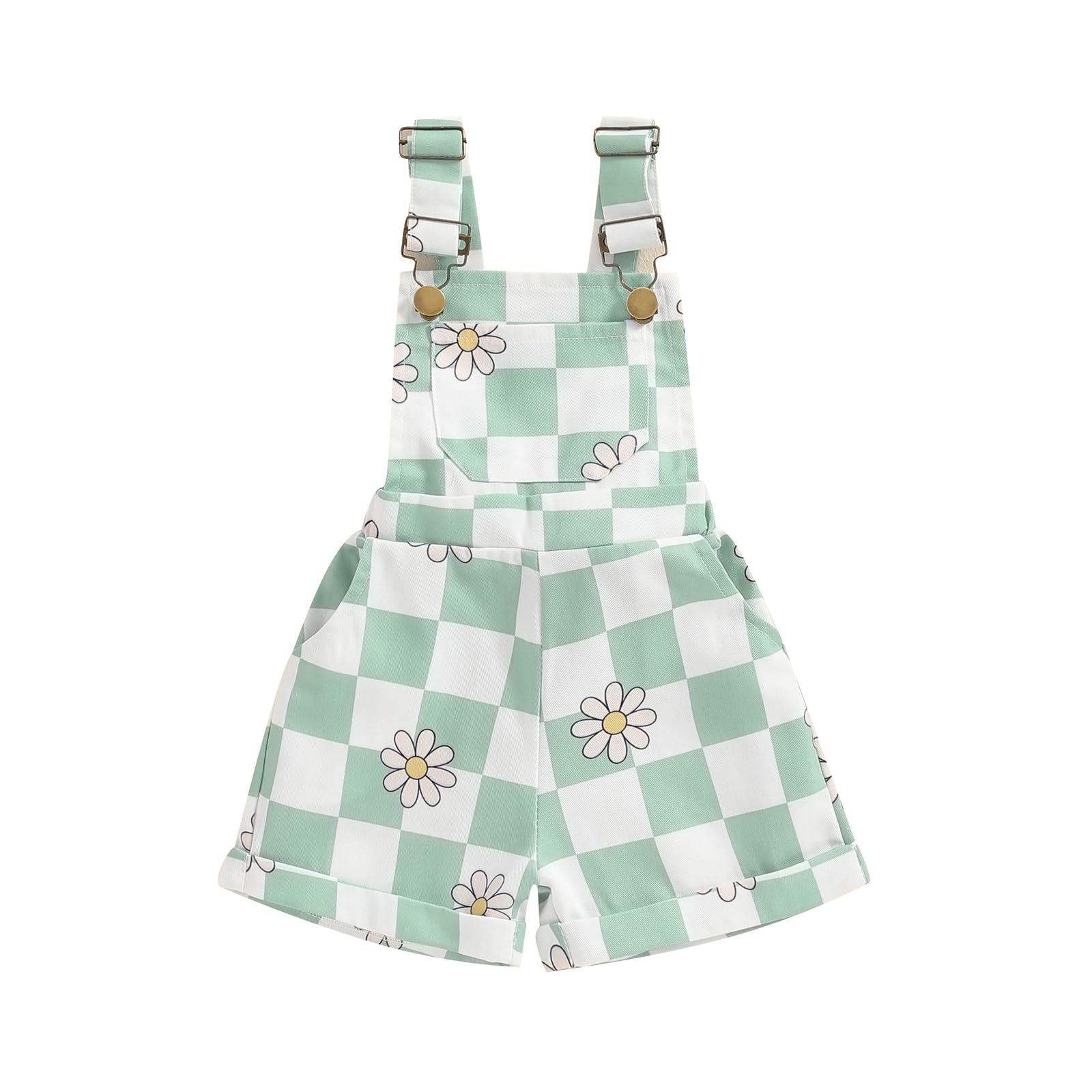 Afunbaby Toddler Girls Clothes Baby Overalls Shorts Sleeveless Suspender Jumpsuit Romper Cute Summer Outfit Clothing (plaid green, 5-6 Years)