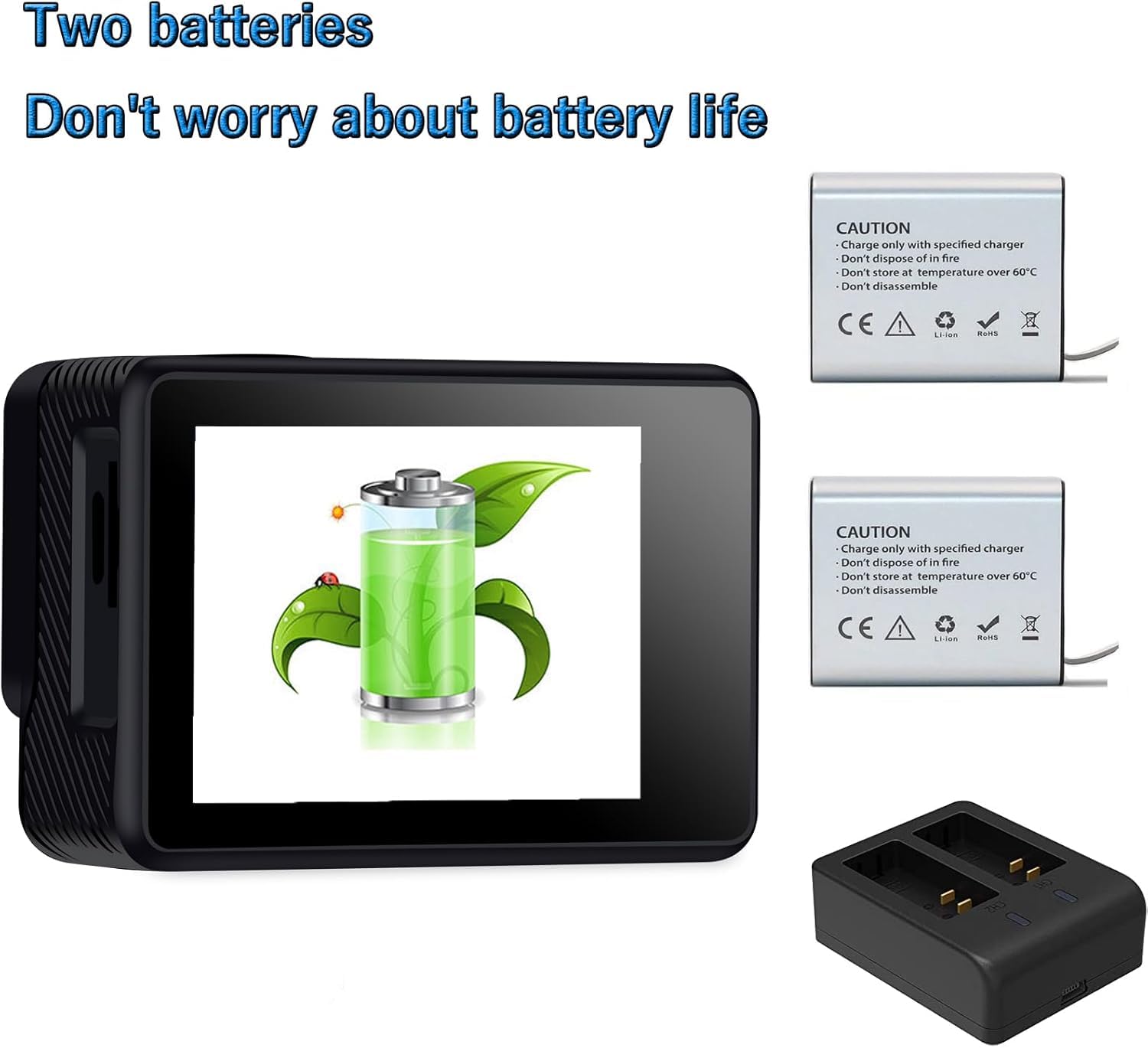 Xilecam Dual Screen Action Cam 1080P 32 GB Karte wasserdichte Kamera wasserdichte Unterwasserkamera mit 2 x 1050 mAh Akku （Schwarz）