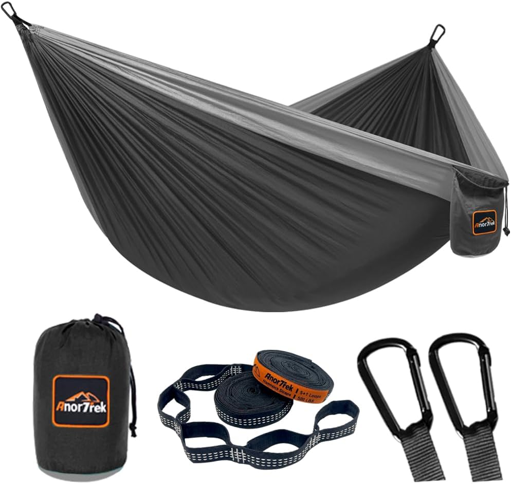 AnorTrek Camping Hammock, Super Lightweight Portable Parachute Hammock with Two Tree Straps Single or Double Nylon Travel Tree Hammocks for Camping Backpacking Hiking