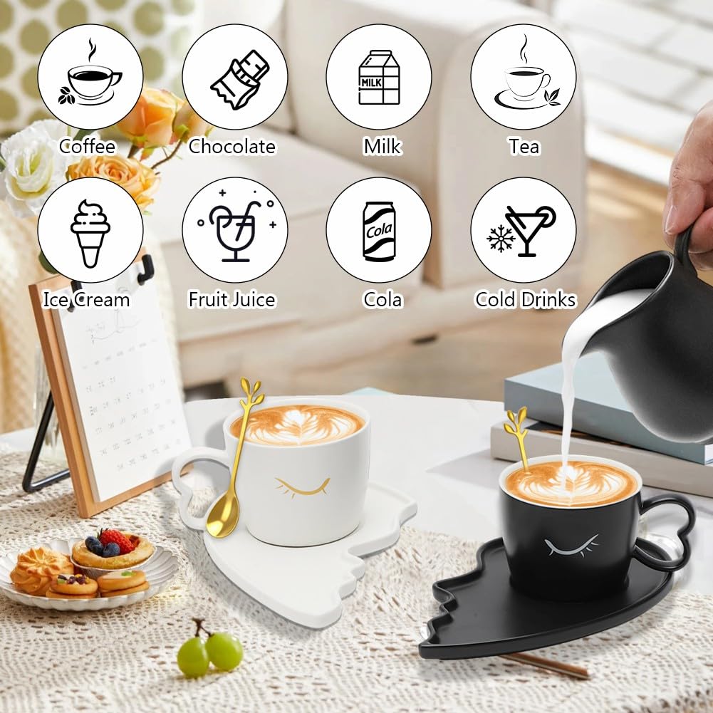 Yuraigm - Set di 2 tazze da caffè in ceramica con piattino, per coppie, matrimonio, fidanzamento, anniversario, regalo divertente per San Valentino