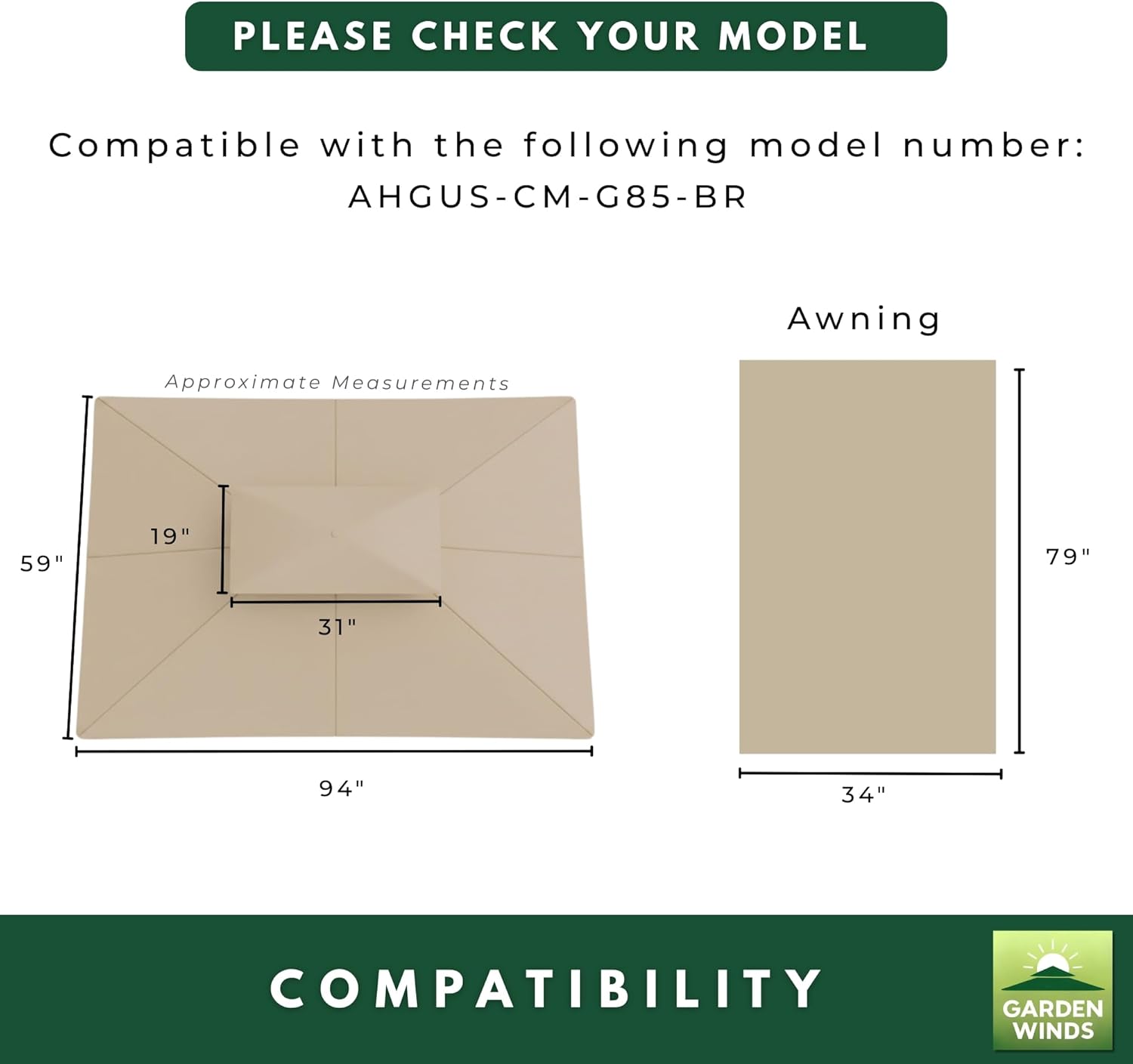 Garden Winds Reinforced RipLock 350 Replacement Canopy Top Cover Compatible with Charmeleon 2 Tiered 8' X 5' Grill Gazebo Model AHGUS-CM-G85-BR - Beige