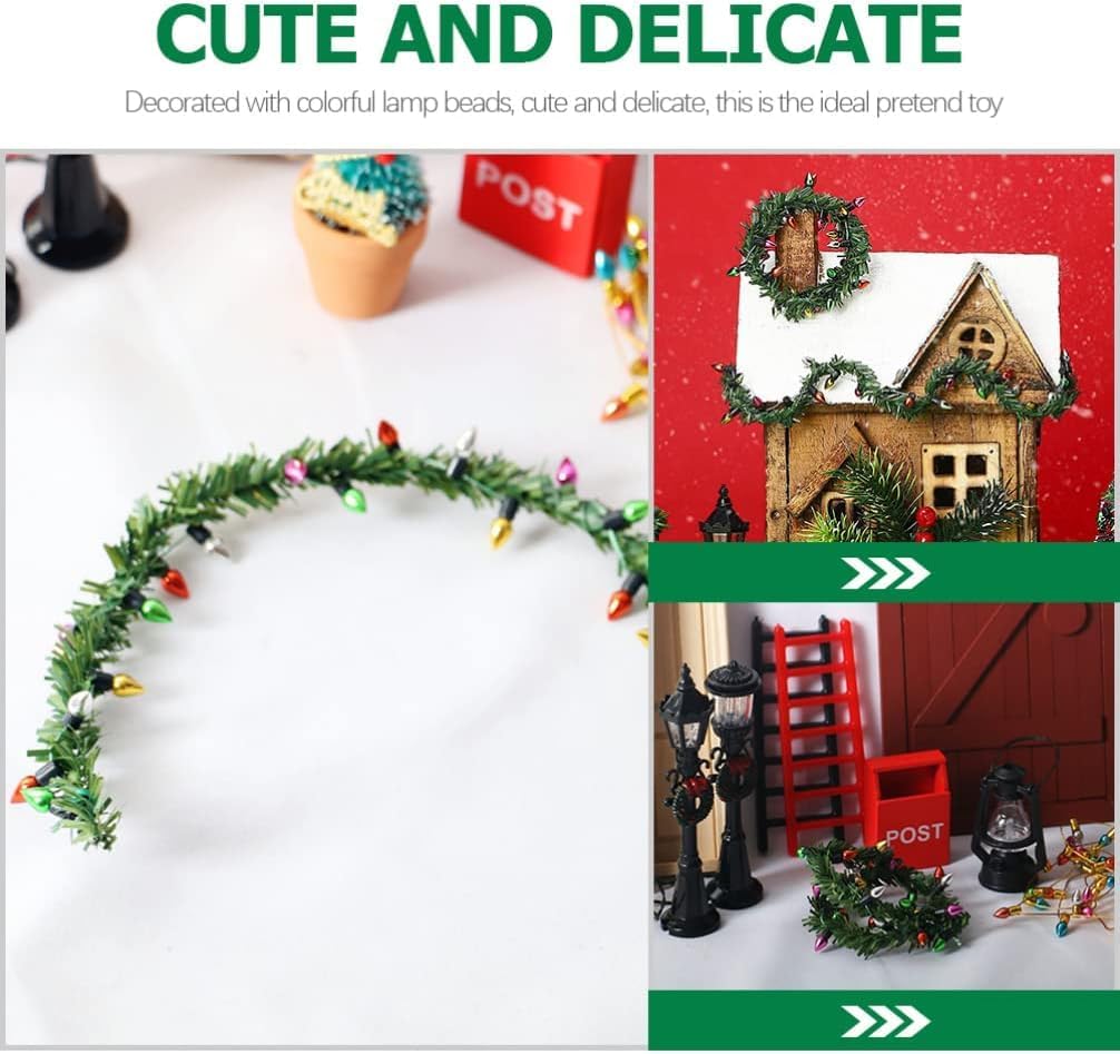 Alasum 4pcs Dollhouse Miniature Christmas Holiday Garland with Lights Mini Wreath String Fairy Lights Christmas Decoration for 1/12 Dollhouse Xmas Fireplace Decorations Lamp Beads Cant Light - Image 2