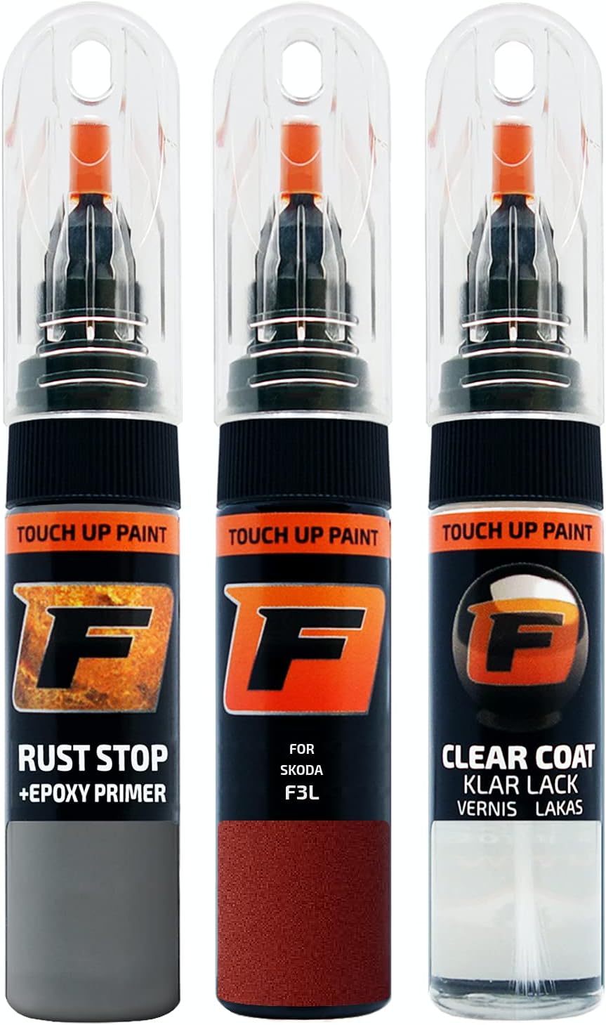 FIRANTO Car Scratch Pen Set compatible with Skoda F3L Cervena Rio/rio Rot – 3-in-1 Paint Scratches Car Paint Repair Kit including 15ml Paint Pen For Car with Brush, Primer, Lacquer