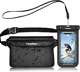 iVoler Waterproof Kit with Waist Bag and Smartphone Case IPX8 for Water Sports Fishing Sailing Skiing Sea Hiking, Protection for Mobile Phone Document Wallet – Black
