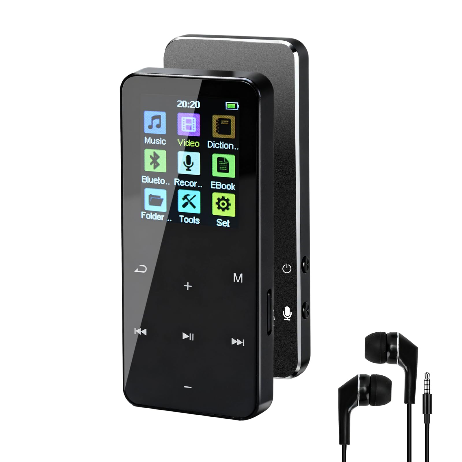 Reproductor MP3 de 24 GB con Bluetooth, reproductores de audio digital MP3 con altavoz, radio FM, reproductor de video, grabadora de voz, función de libro electrónico, sonido HiFi sin pérdidas