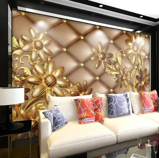 Papier peint mural 3D effet bijoux modernes et fleurs, fresque de luxe pour grand salon