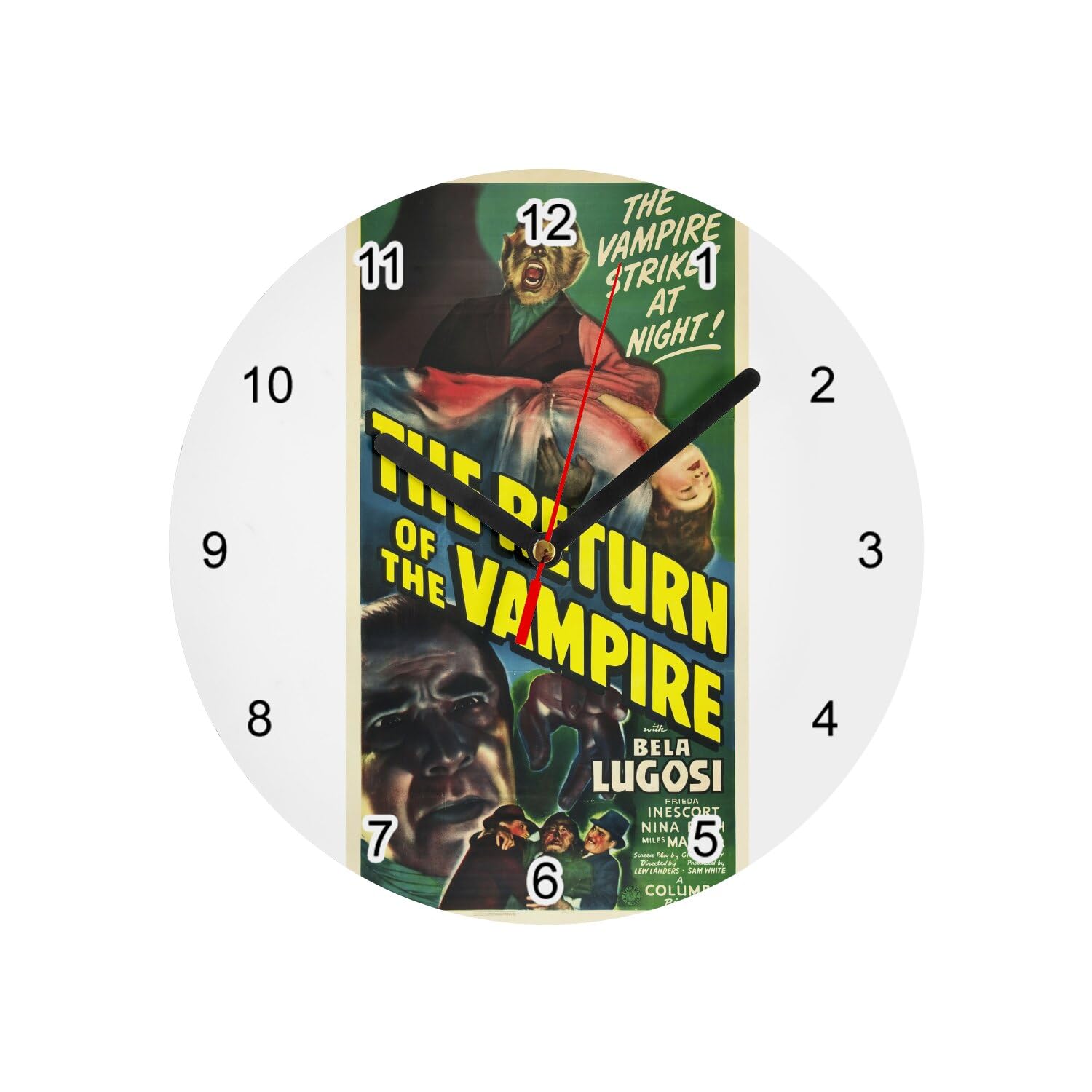 Horloge Murale en Verre Le Retour du Vampire 1943 Affiche Vintage 20cm