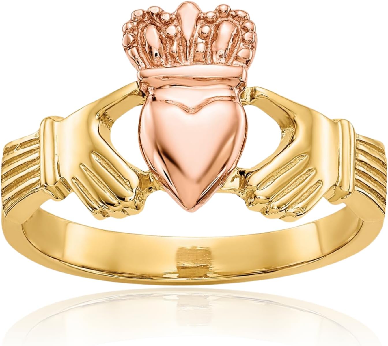IceCarats 14K Solid Two Tone Gold Wide Heart Celtic Claddagh Statement Fashion Ring 7mm Band Polished