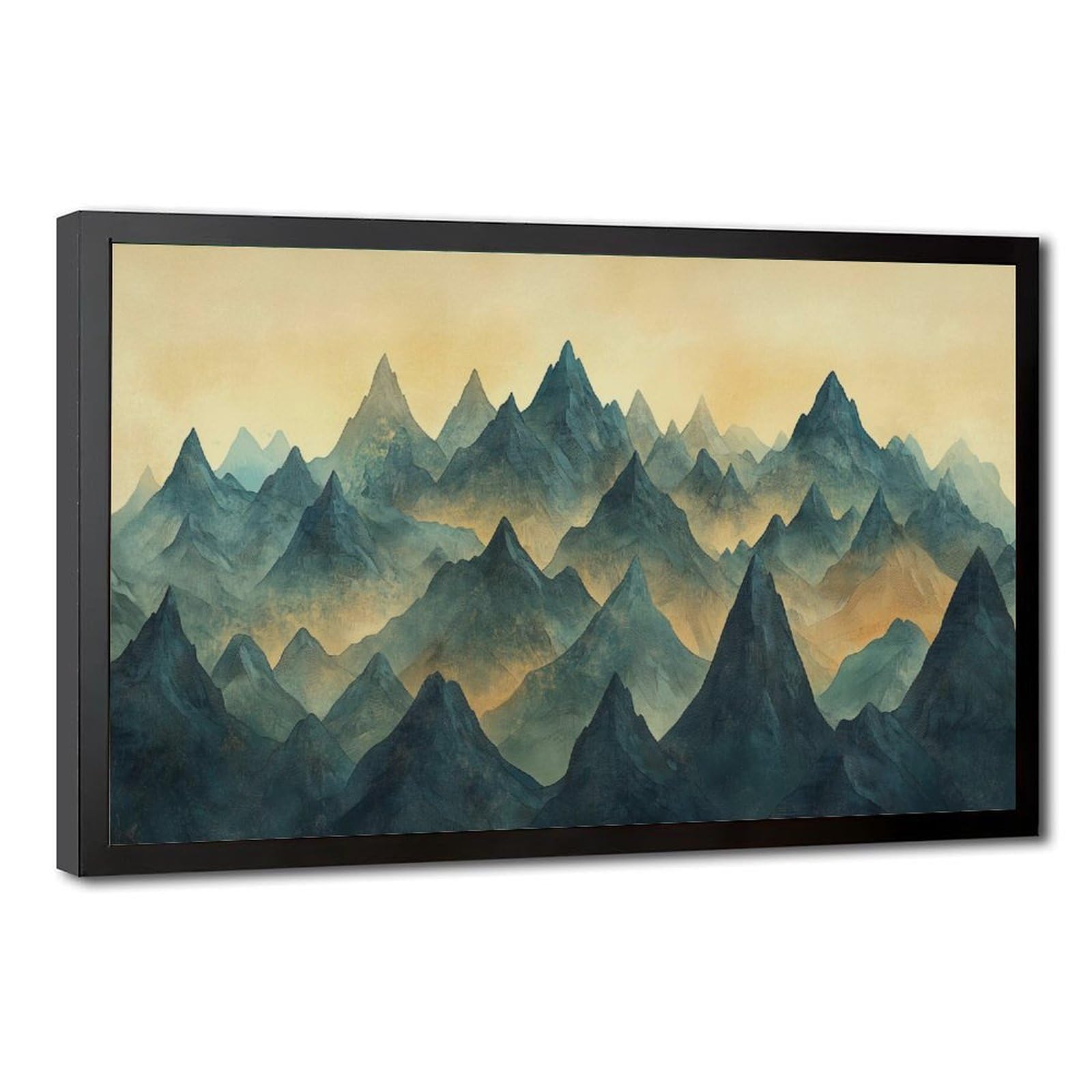 Pyberon Black Frame-Style Pine Forest, Misty Mountains Canvas Poster For Office Decor Gift