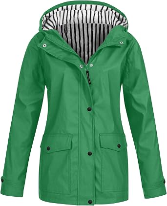 Waterproof Rain Jacket Women Fall Winter Jacket Outdoor Sports Hooded Trench Jacket Solid Zip Up Windbreaker Parka