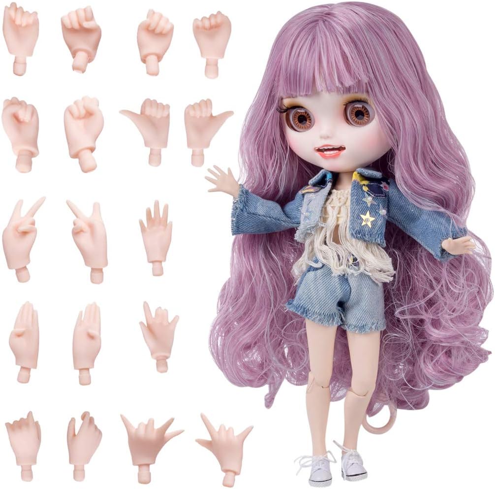 XSHION 1/6 BJD Doll is Similar to Blythe Doll, 4-Color Changing Eyes Matte Face 12 Inch 19 Ball Jointed Doll, Customized Doll with Body, Pink Wig, Clothes, Replaceable Hands