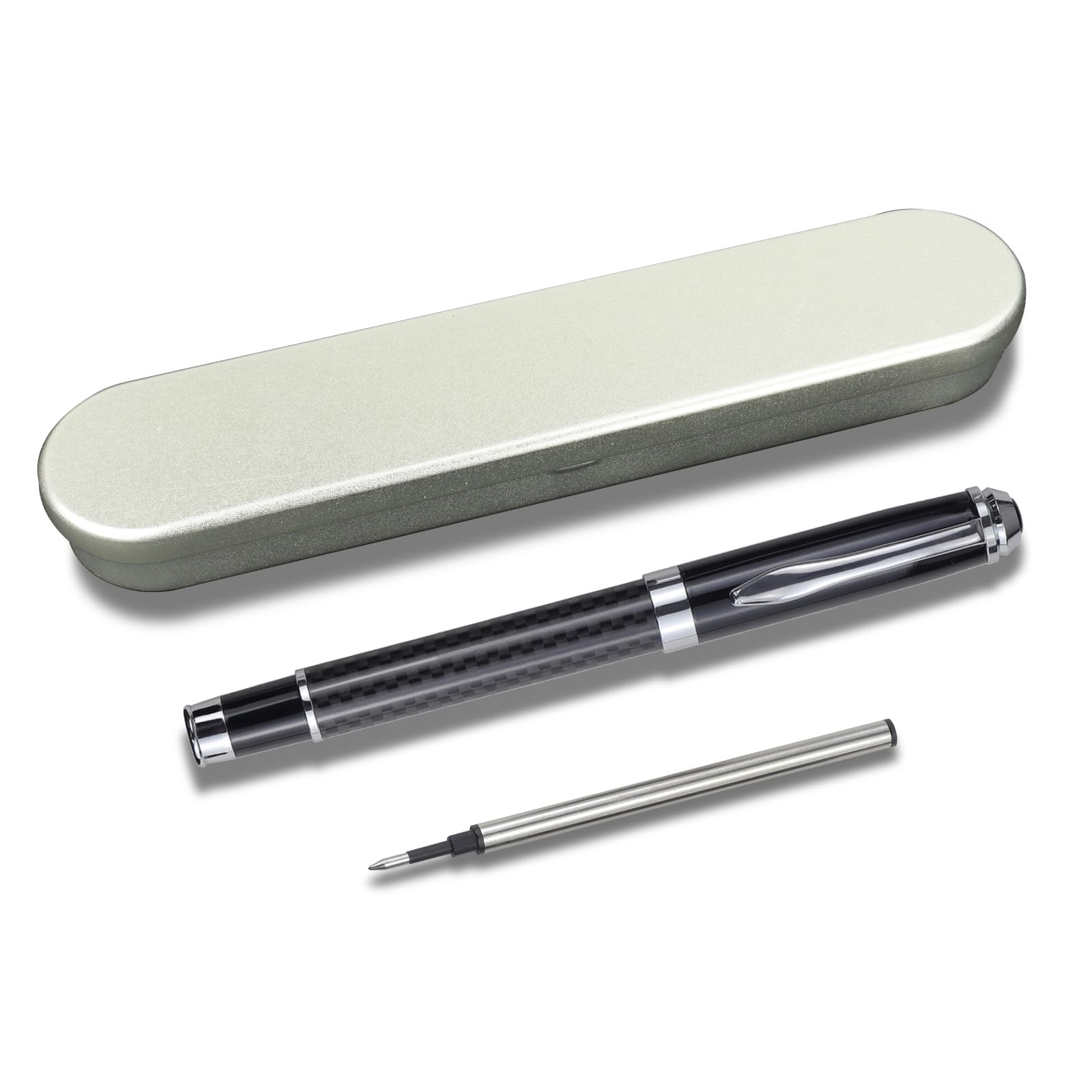 YUNCHUN 1PC Carbon Fiber Liquid Gel Ink Rollerball Pen, Luxury Medium Point Black Ink Pen with 1 Extra Refill