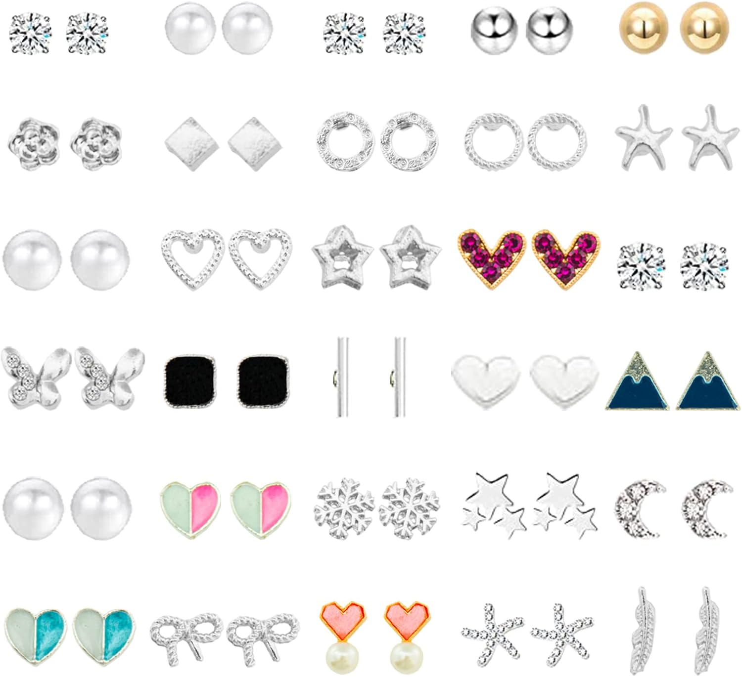 NEWITIN 30 Pairs Colorful Cute Stud Hypoallergenic Earrings Stainless Steel Earrings for Girls and Women