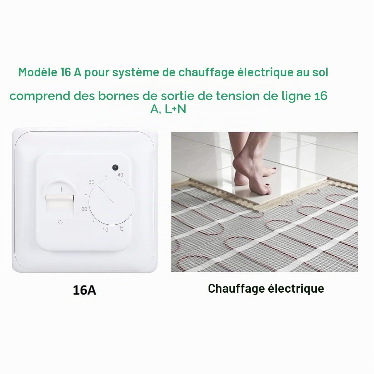 Wengart Thermostat mécanique WG01, AC 230 V 16 A pour appareils de Chauffage électrique avec sonde de capteur de Sol, Blanc