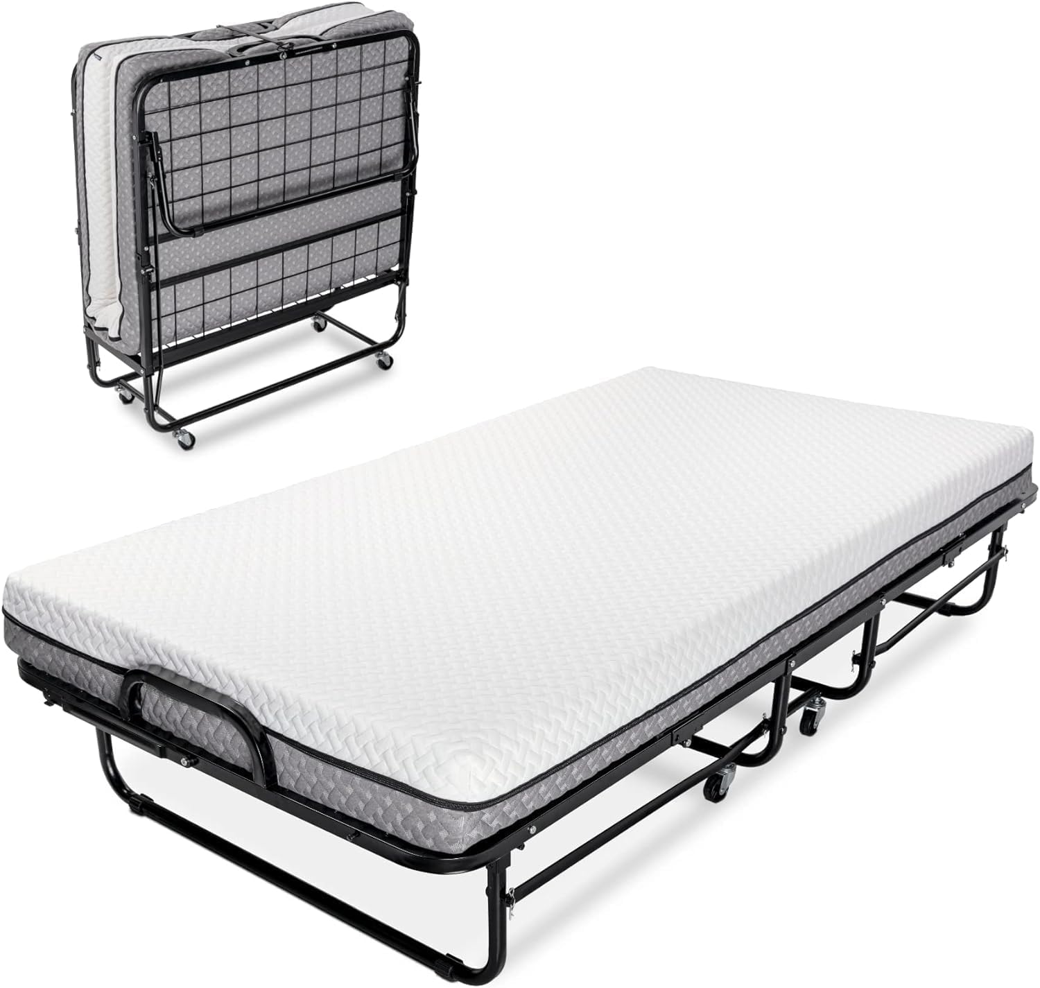 Rollaway Bed - Single - Luxury Memory Foam Mattress and Extra Strong Frame - 75" x 38 (Fenghuolun Luxury Folding Bed)