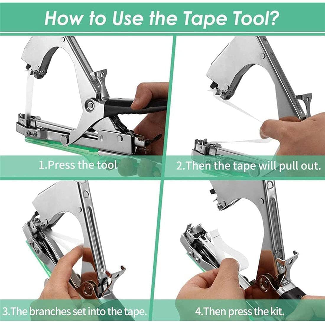 Vining Vegetables Garden Tape Tool - Máquina de atar a mano con 6 rollos de cinta y grapas para uvas, frambuesas y tomates