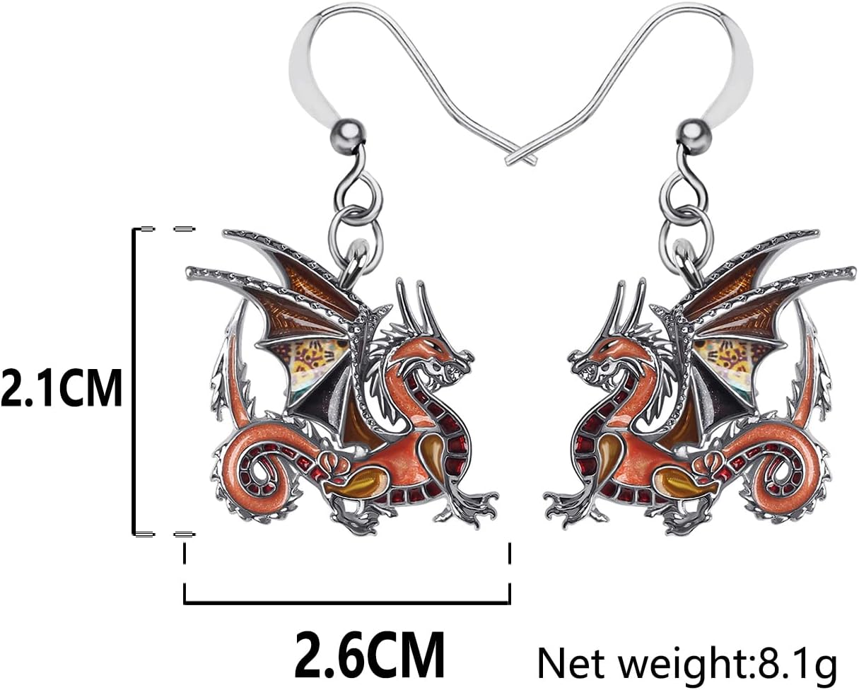 Enamel Alloy Dinosaur Fantasy Dragon Earrings Drop Dangle Unique Animal Jewelry For Women Dragons Gifts - Image 6