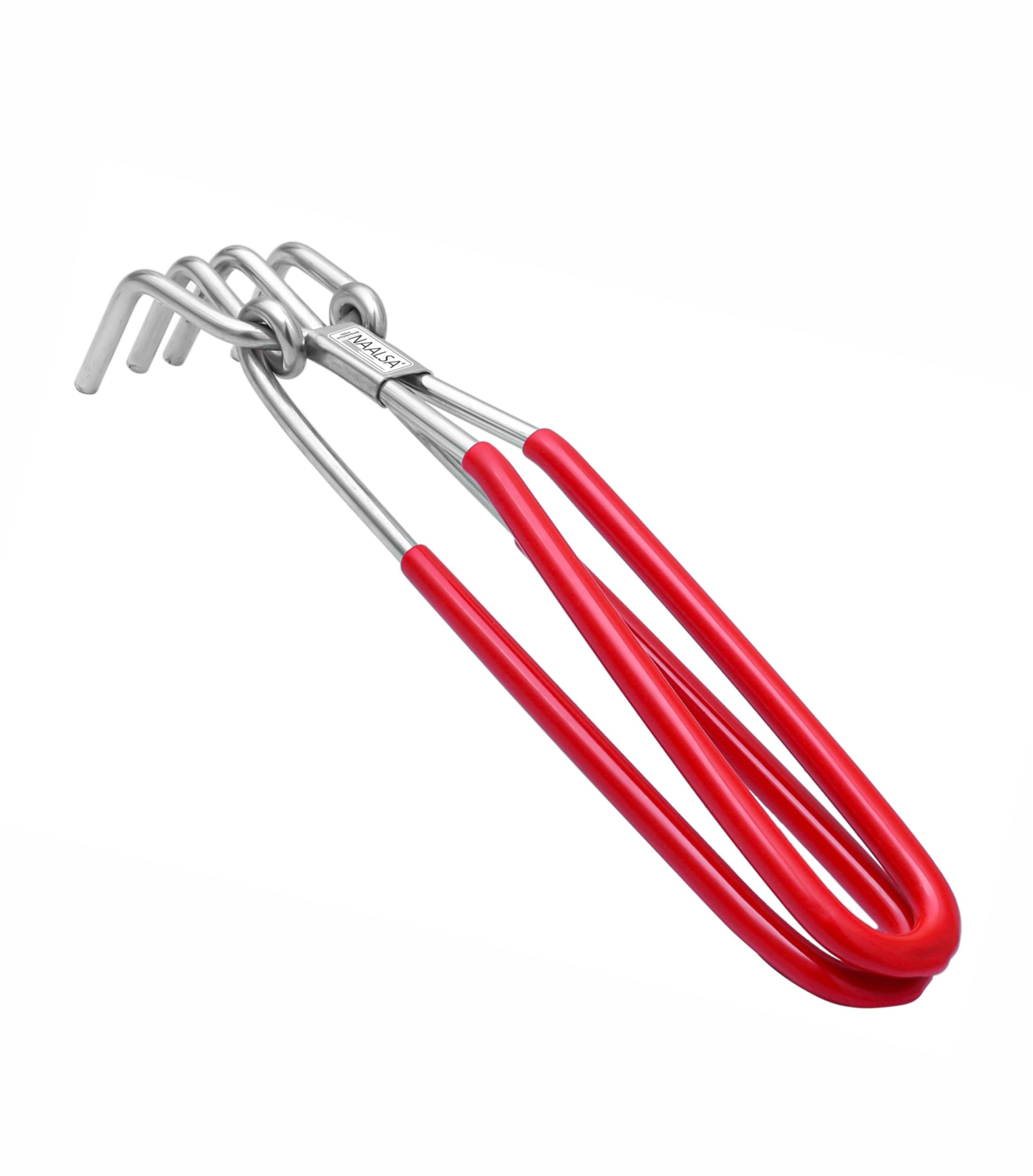 NAALSA Bliss RED Wire Lifter Stainless Steel Tong Heat Resistant Pakkad Kitchen Utensils Holder for Kitchen Use 21cm (RED)-image-30