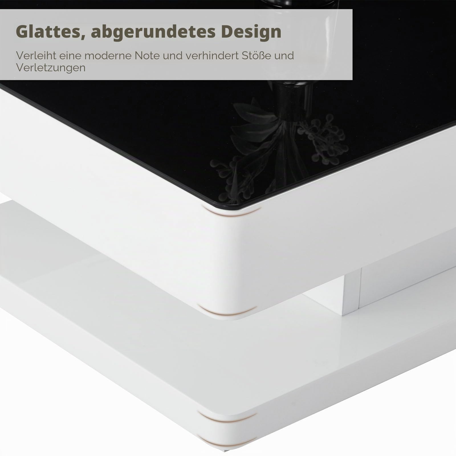 TUKAILAI Hochglanz Couchtisch mit 2 Schubladen und 8 mm Gehärtetem Glas, Glas Kaffeetisch Wohnzimmertisch mit Stauraum für Büro, Wohnzimmer, Möbel, Empfang, Wartebereich, Wartebereich Tisch
