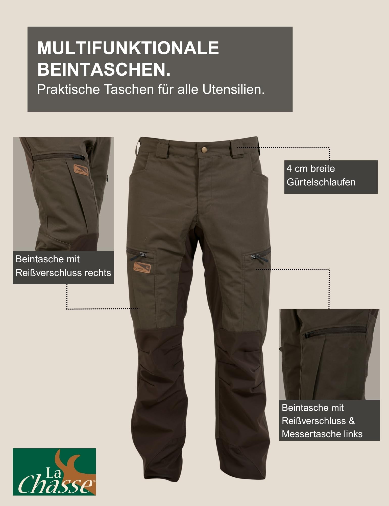 La Chasse® Stretch-Funktionshose Denver Jagdhose Herren Oliv/braun Jägerhose Stretchhose für die Jagd Dehnbund von Oefele Jagd